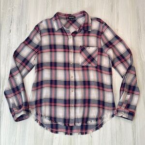 Dear John Pink Purple Blue & White Plaid Button-Up Shirt Sz S